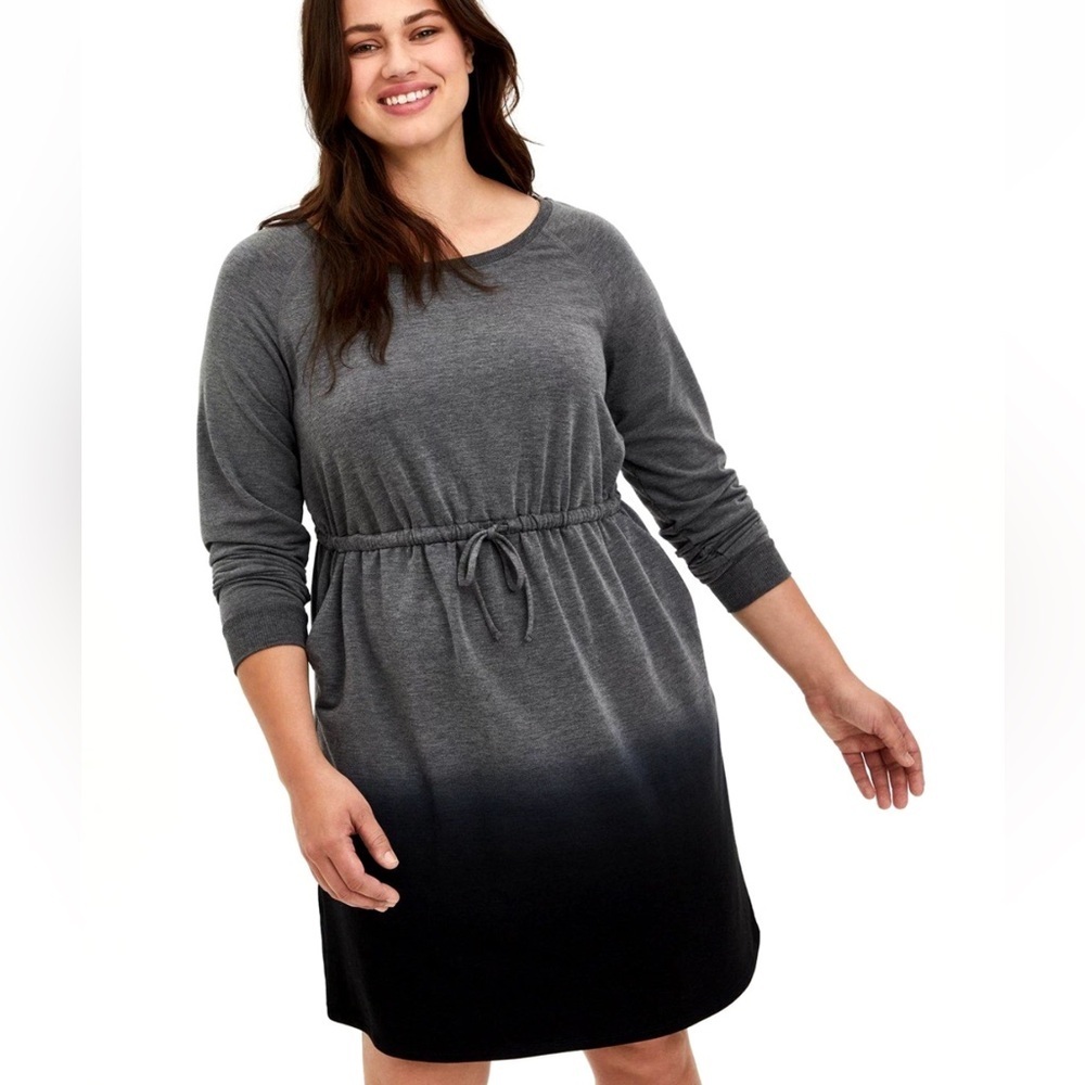 Torrid Skater Dress Drawstring French Terry Heather Grey Dip Dye 2 2X 18-20 NWT
